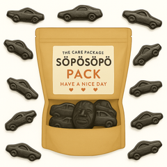 SÖPÖSÖPÖ Scandinavian Treat Pack – Cloetta Musta Auto Salty Licorice Cars Gummies – 150g SÖPÖSÖPÖ Pack