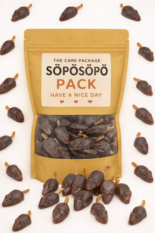 SÖPÖSÖPÖ Scandinavian Treat Pack – Salmiakki Rotta – 150g Nordic Candy Bag – Rat-Shaped Salty Licorice Candy – Finnish Salmiakki Sweet – soposopo pack
