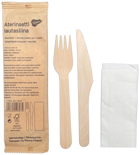 Spen Wooden Fork, Knife, and Napkin Set - Soposopo