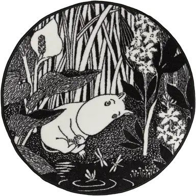 Moomin rug Kaislikko round 80 cm black and white - Soposopo
