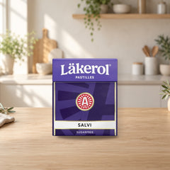 Cloetta Lakerol Licorice Salvi Sugar Free Pastilles 25g – product photo on a table