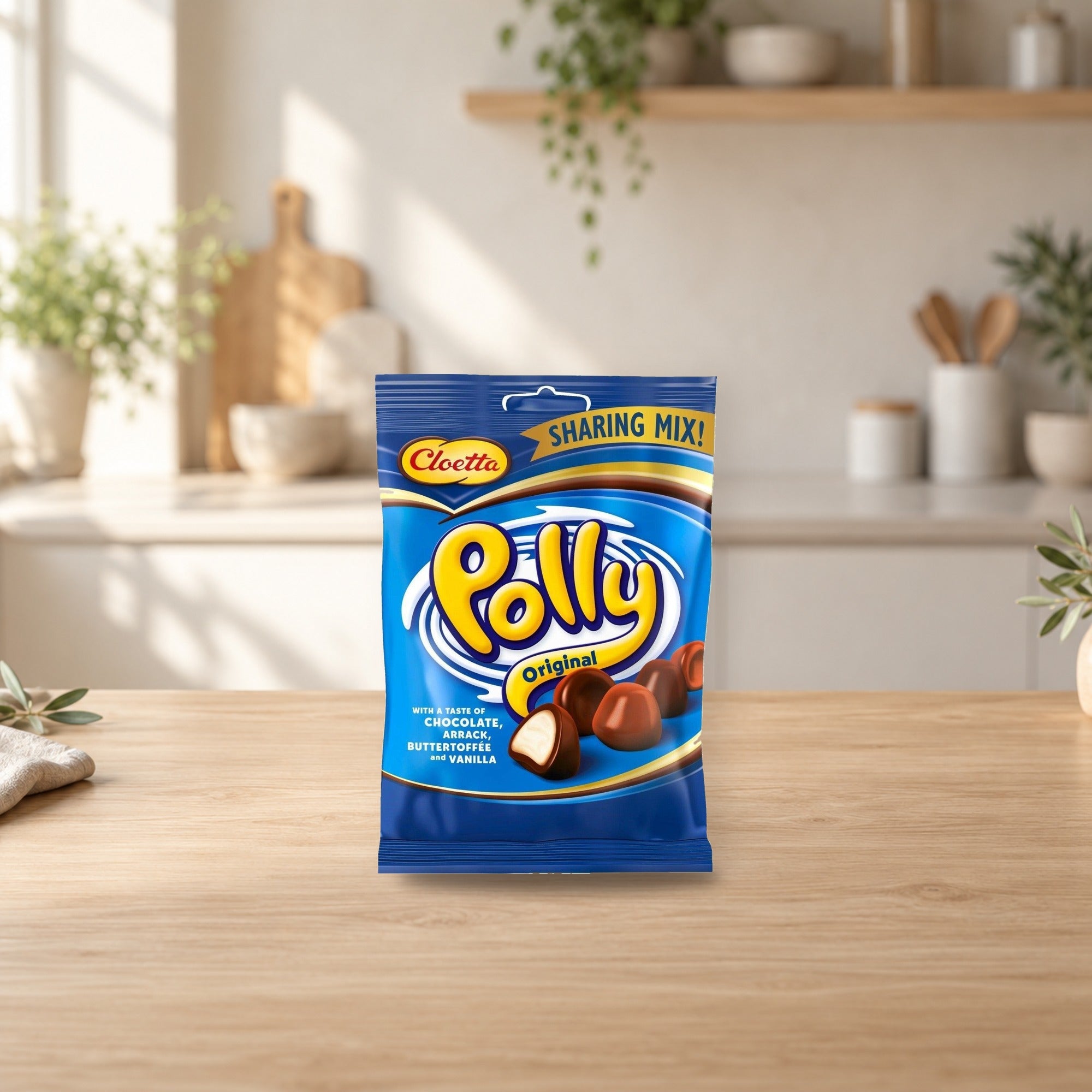 Cloetta Polly Original Swedish Milk Chocolate Candy 130g – product photo on a table