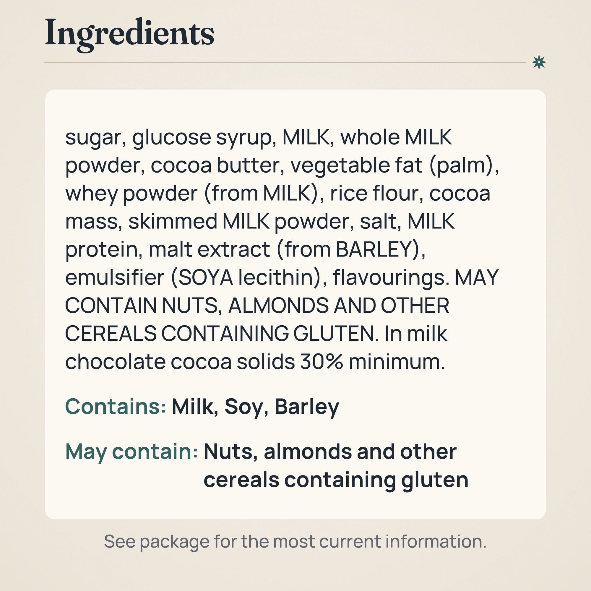 Fazer Dumle Chocolate Bar with Toffee & Crispy Rice 40g – Ingredients and allergens