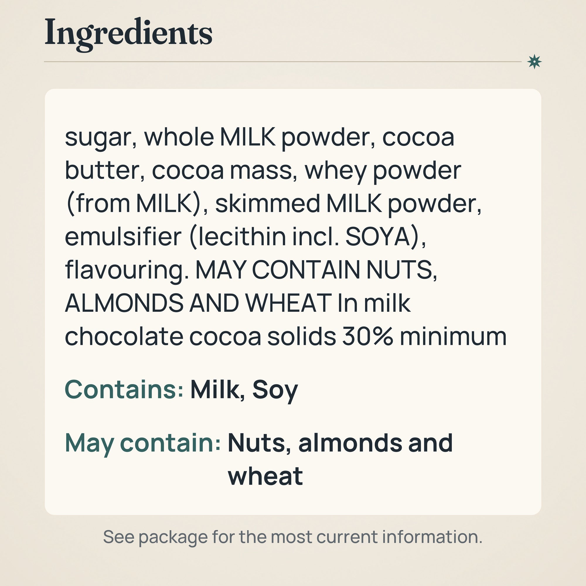 Fazer Creamy Milk Chocolate Bar 180g – Ingredients and allergens