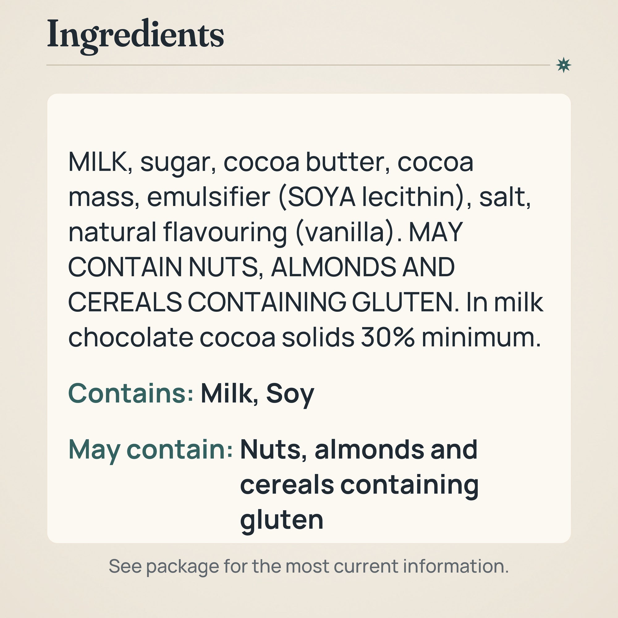 Karl Fazer Milk Chocolate 250g – Ingredients and allergens