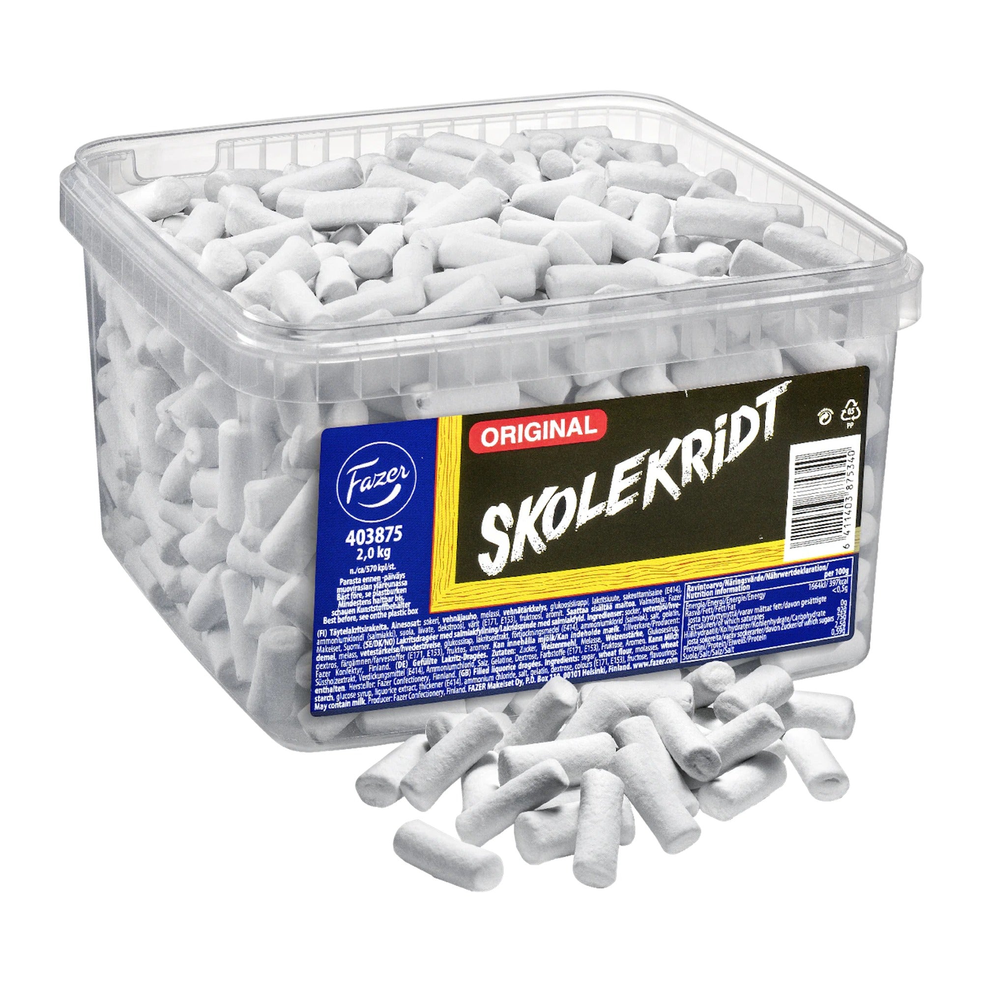 Fazer Skolekridt Filled Dragee Licorice 2kg Box – product photo