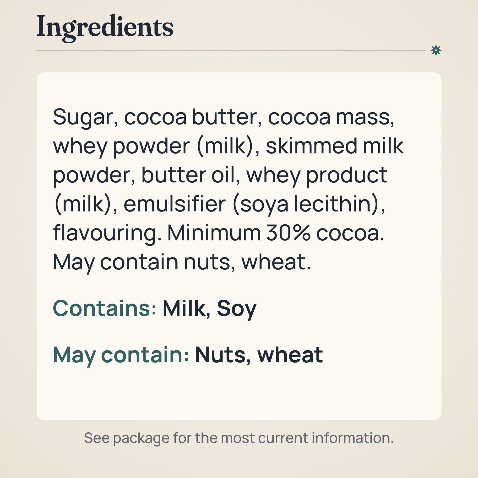 Marabou Milk Chocolate Bar 160g – Ingredients and allergens