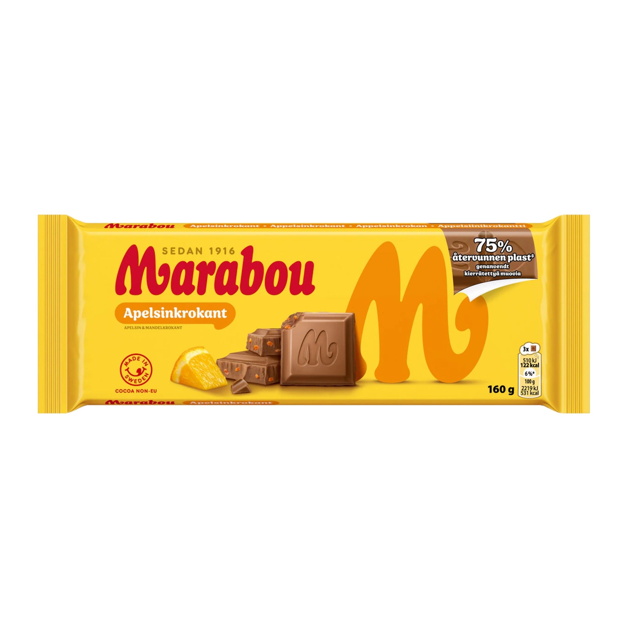 Marabou Apelsinkrokant Chocolate Bar 160g with Orange Croquant – product photo
