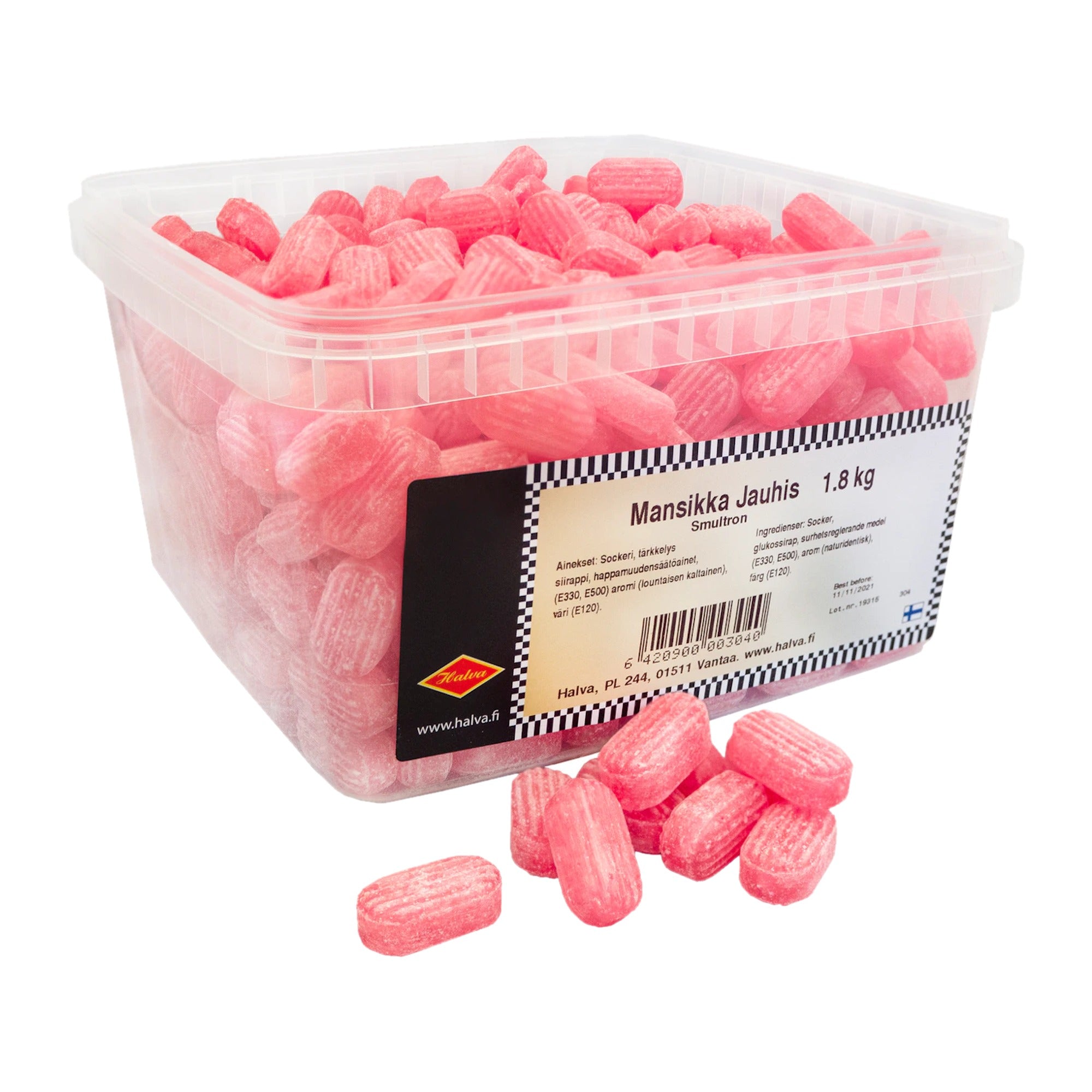 Halva Strawberry Powder Hard Candy 1.8kg Box – product photo