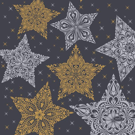 DUNI Napkin Snow Stars Black 33x33cm 3-ply 20pcs - Soposopo