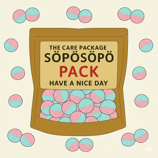 SÖPÖSÖPÖ Scandinavian Treat Pack – BUBS Raspberry & Blueberry Sour Ovals – 90g Vegan Swedish Candy – Fruity, Tart & Chewy – soposopo pack
