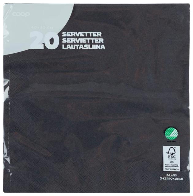 Coop napkin black 40x40cm pack of 20 - Soposopo