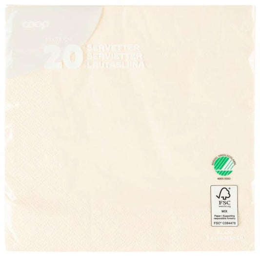 Coop napkin cream white 33x33cm pack of 20 - Soposopo