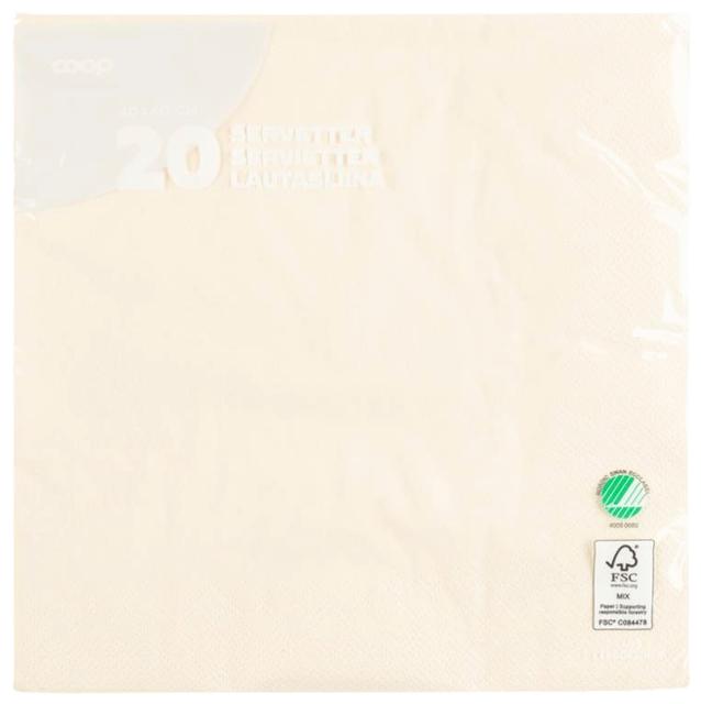 Coop napkin cream white 40x40cm pack of 20 - Soposopo