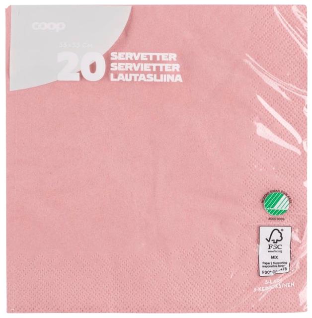 Coop napkin dusty pink 33x33cm pack of 20 - Soposopo