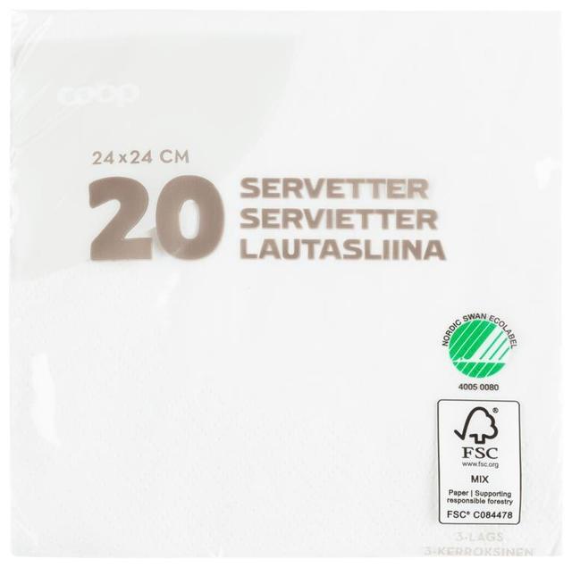 Coop napkin white 24x24cm pack of 20 - Soposopo