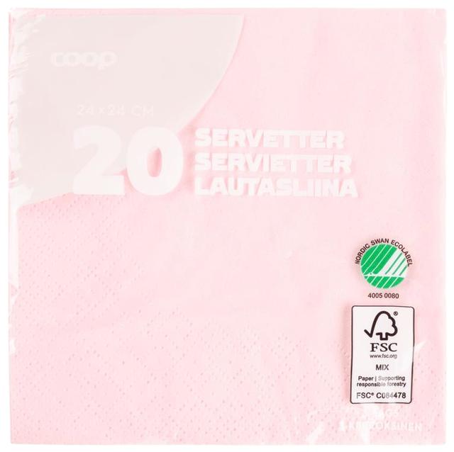 Coop napkin pink 24x24cm pack of 20 - Soposopo