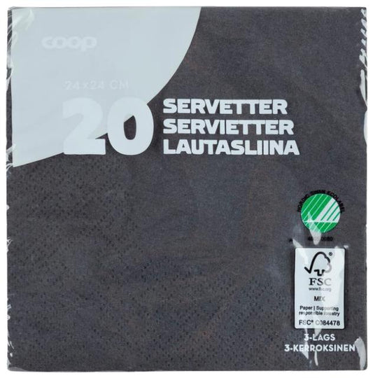 Coop napkin black 24x24cm pack of 20 - Soposopo