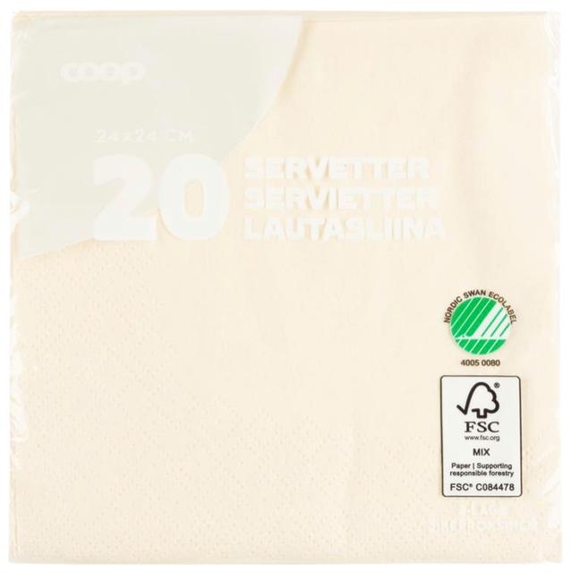Coop napkin cream white 24x24cm pack of 20 - Soposopo