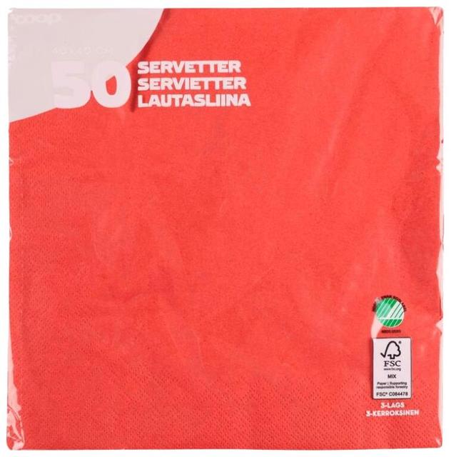 Coop napkin red 40x40cm pack of 50 - Soposopo