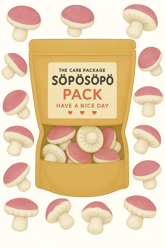 SÖPÖSÖPÖ Scandinavian Treat Pack – Cloetta Vaahtokanttarelli Marshmallow Mushrooms Gummies – 150g SÖPÖSÖPÖ Pack