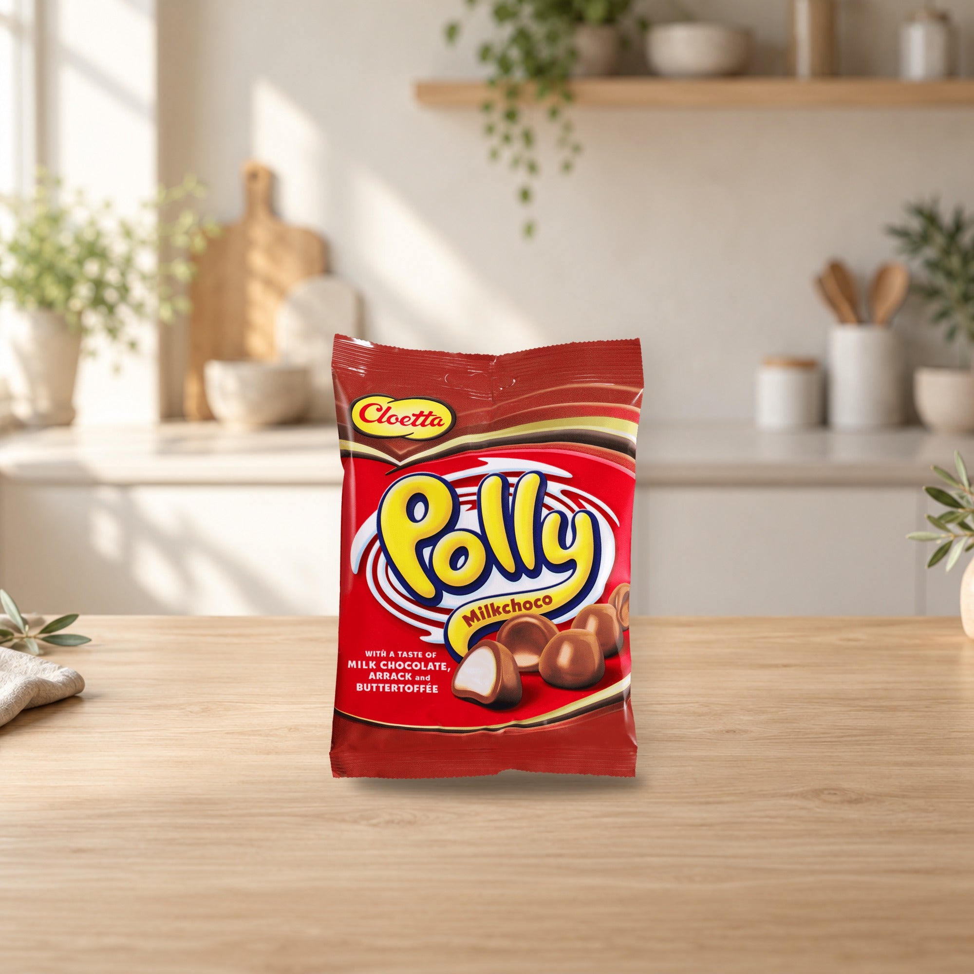 Cloetta Polly Red Swedish Milk Chocolate Candy 130g – product photo on a table