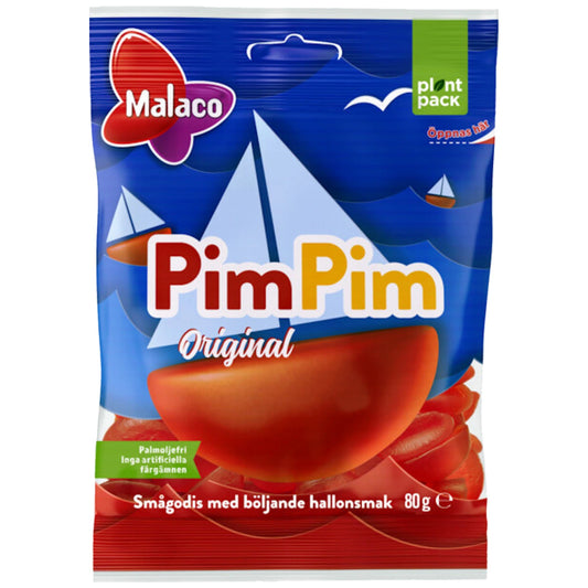 Malaco PimPim Raspberry Gummy Candy 80g Pack – product photo