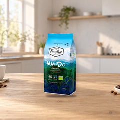 Paulig Mundo Organic Coffee Beans 500g – product photo on a table