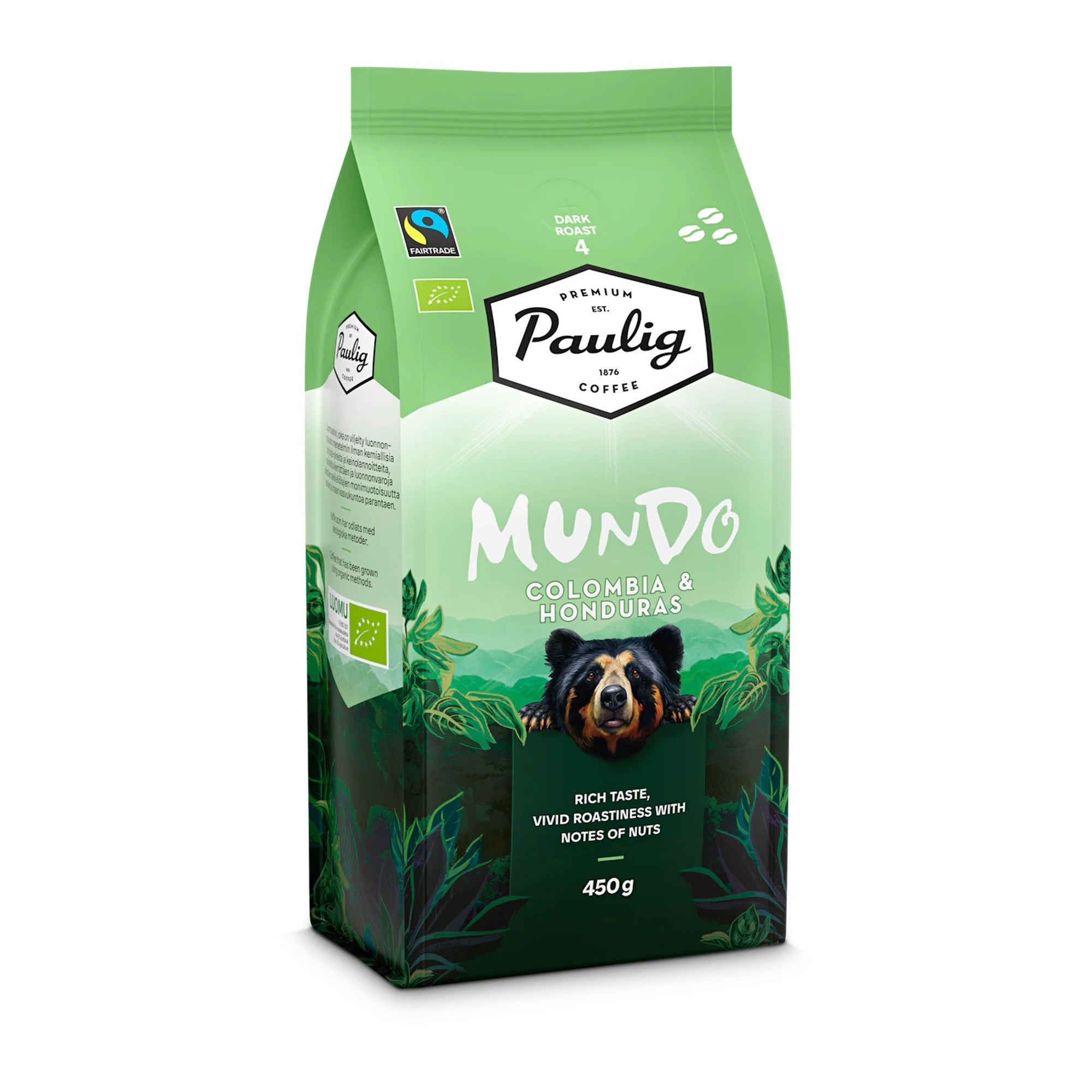 Paulig Mundo Colombia Honduras Organic Coffee Beans 450g – product photo