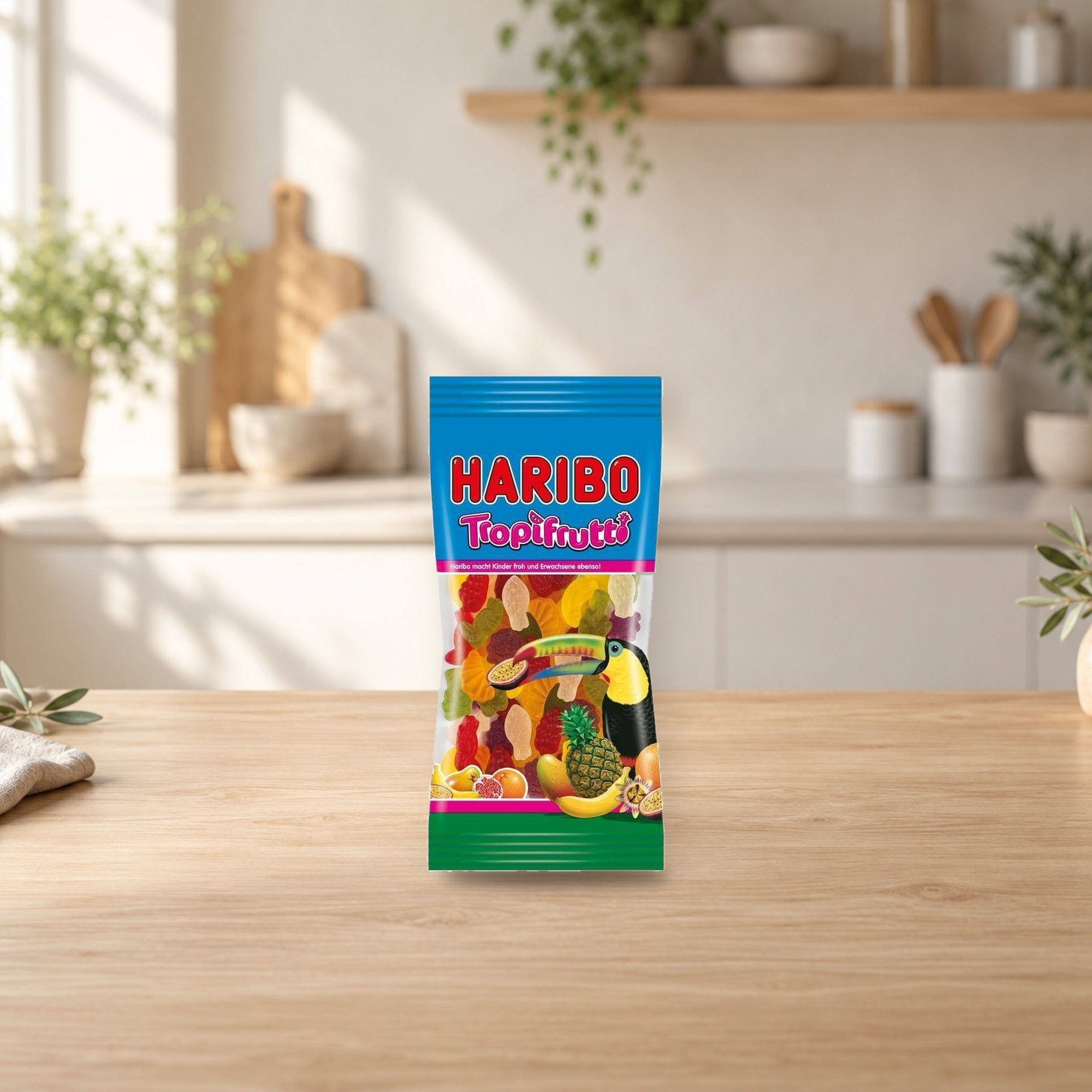 Haribo Tropi Frutti 75g – product photo on a table