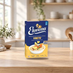 Elovena Pineapple-Papaya Porridge 175g – product photo on a table