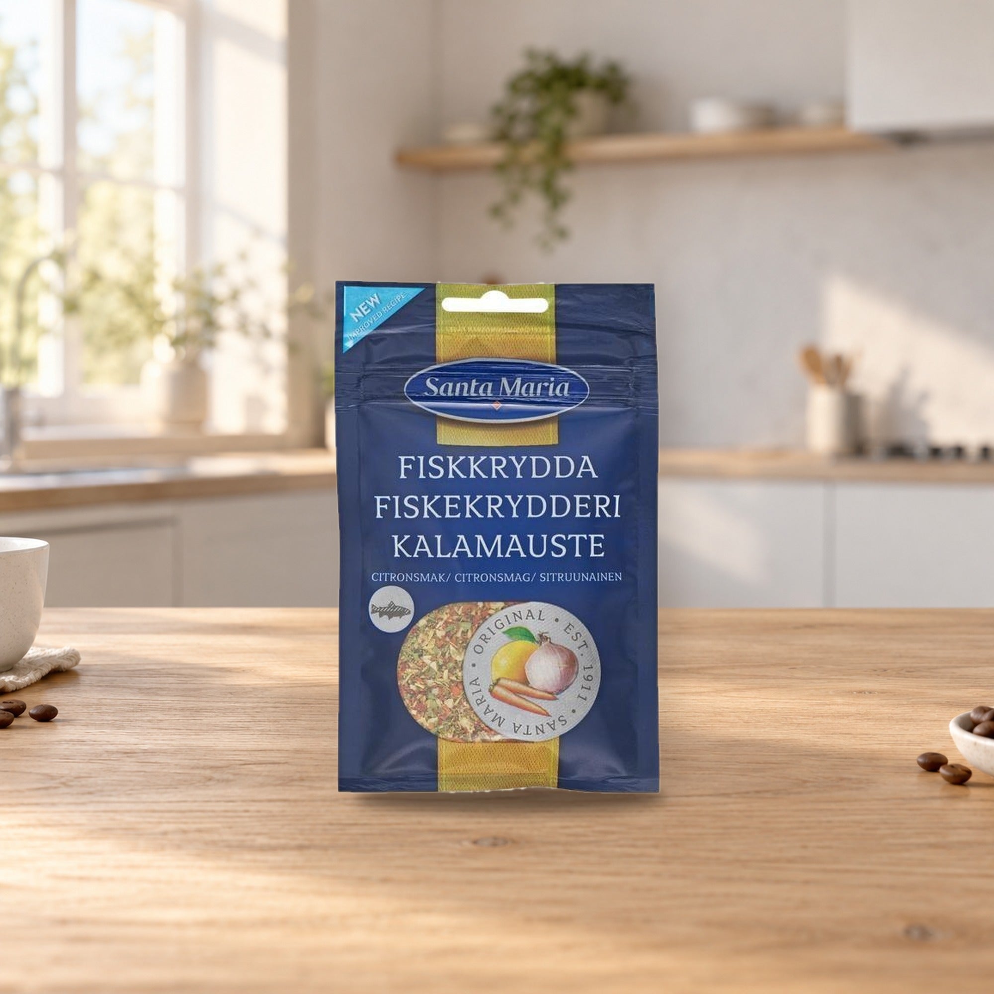 Santa Maria Fish Flavour Lemon Red Seasoning 21G – product photo on a table