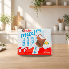 Kinder Maxi Milk Chocolate with Milk Filling 126g (6pcs) – product photo on a table