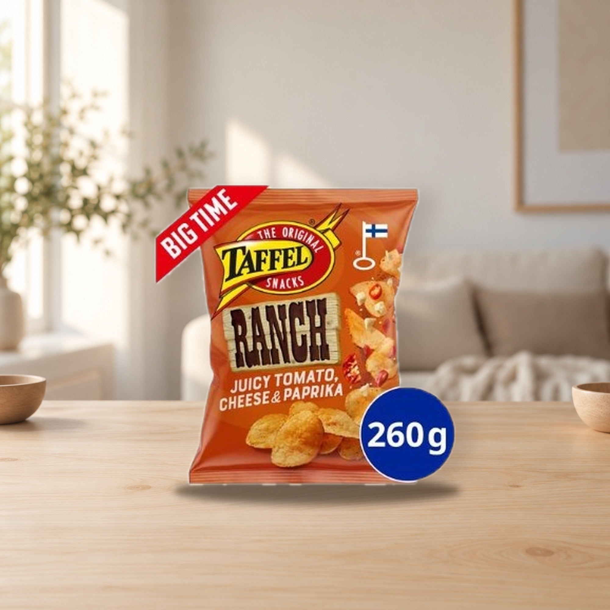 Taffel Ranch Flavored Chips 260g Pack – product photo on a table