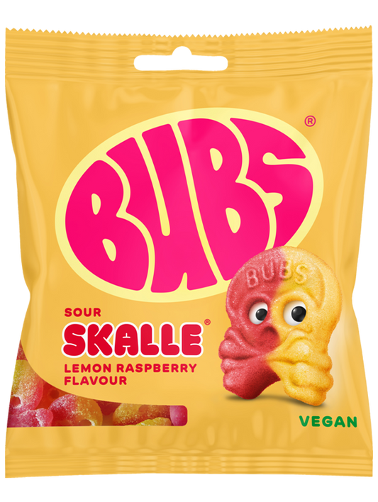 Bubs Sour Skalle Lemon Raspberry flavour skull candy 155g bag