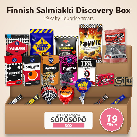 Finnish Salmiakki and Licorice set SÖPÖSÖPÖ BOX Variety 19 Pack - SÖPÖSÖPÖ gift set