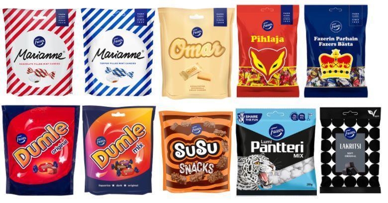 Fazer Candy Bag Mix 10 Bags 2.14kg Finnish Sweets Gift Box - Soposopo