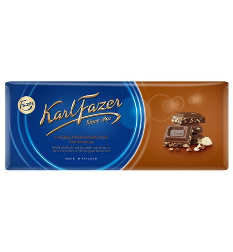 Fazer Karl Fazer Chopped Hazelnuts in Milk Chocolate 200g bar - Soposopo