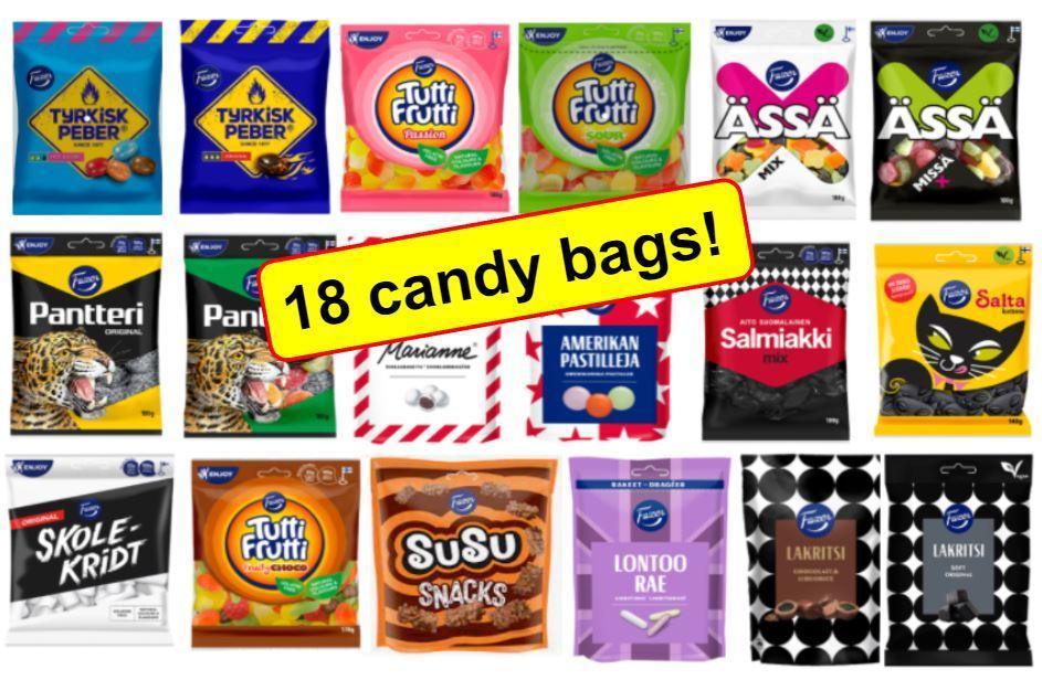 Finnish Candy Set with 18 Bags of Fazer Sweets 3kg Gift Box - Soposopo
