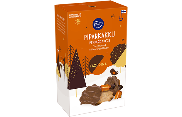 Fazer Piparkakku Fazerina 175 g | Orange Gingerbread Cookies with Milk