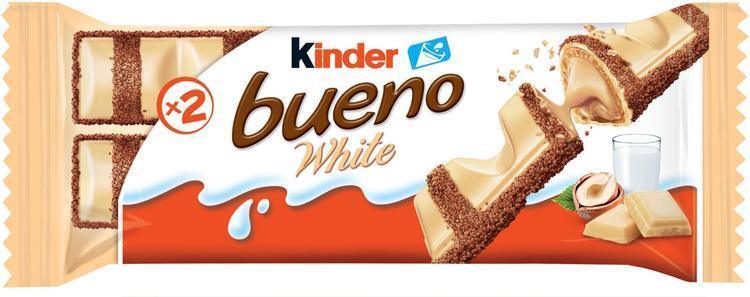 Kinder Bueno White 39g white chocolate covered waffle with milky hazelnut filling - Soposopo
