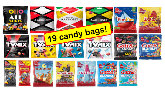 Malaco Candy Bag Set 19 Bags of Finnish Sweets 3.48kg - Soposopo