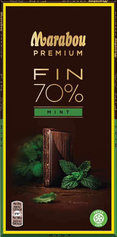 Marabou Mint Dark Chocolate Bar 100g 70% Cocoa - Soposopo