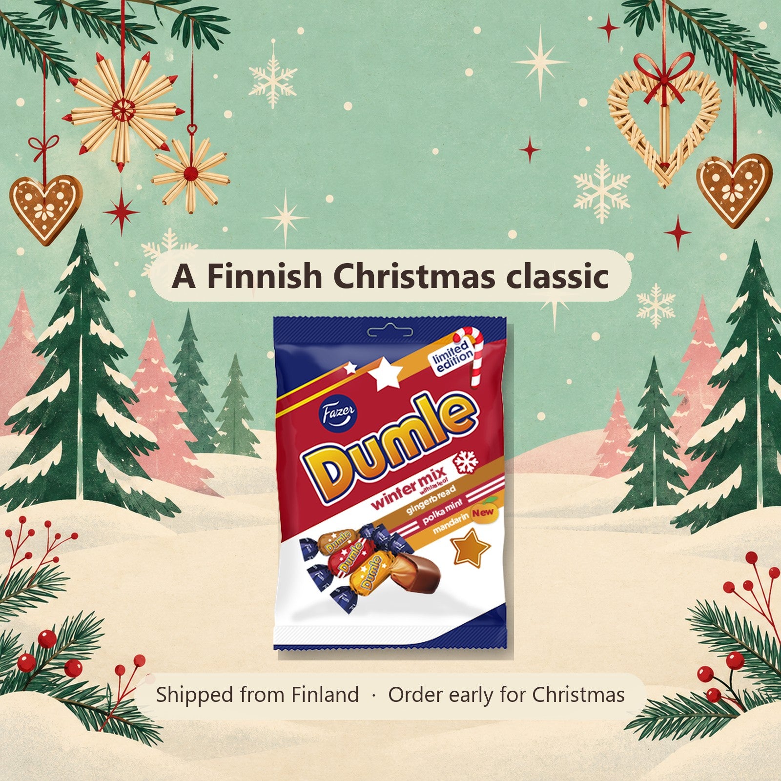 Fazer Dumle Winter Mix Candy Bag 180g - Finnish Christmas gift, shipped from Finland