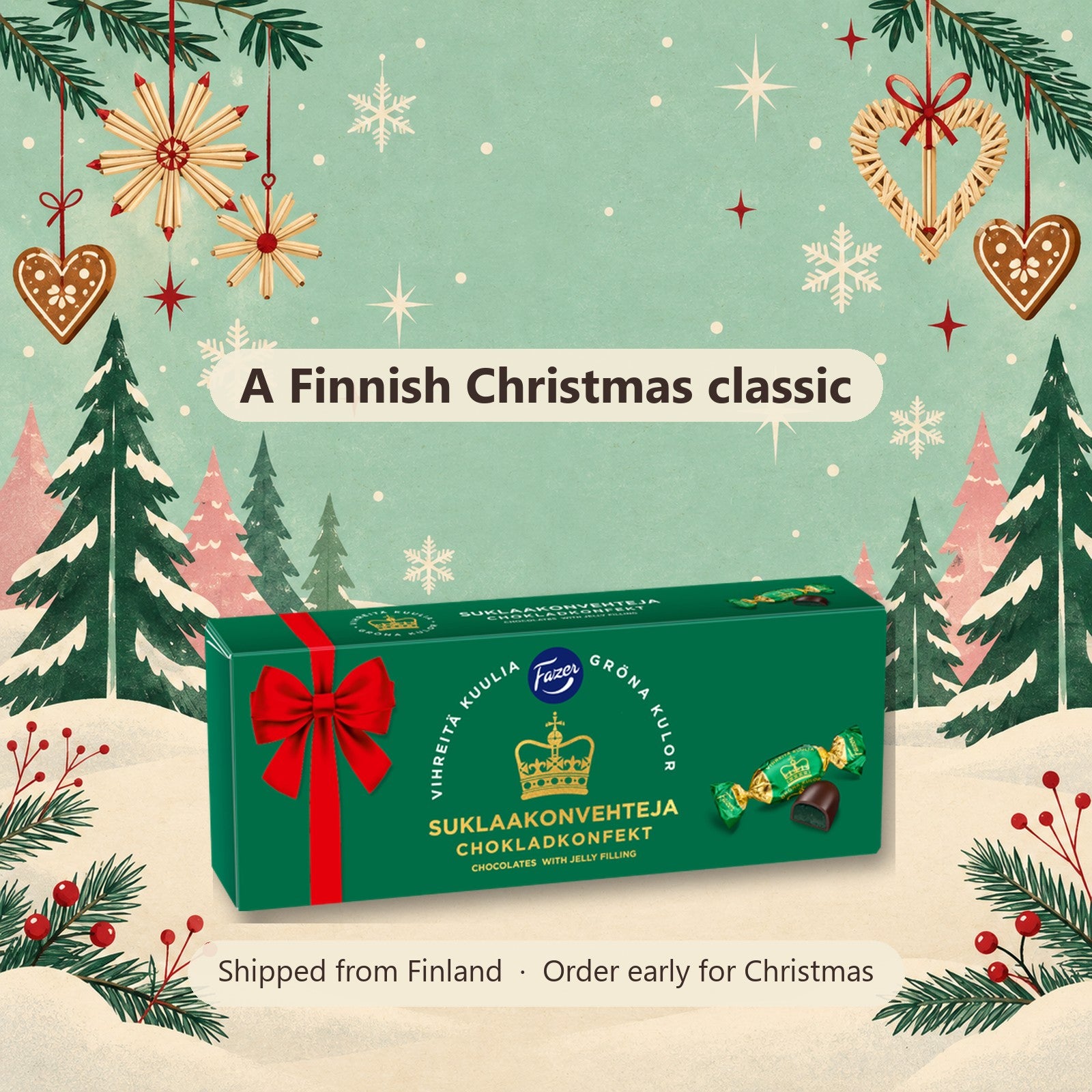 Fazer Green Balls (Vihreitä Kuulia) Pear Marmalade Chocolate Pralines - Finnish Christmas gift, shipped from Finland