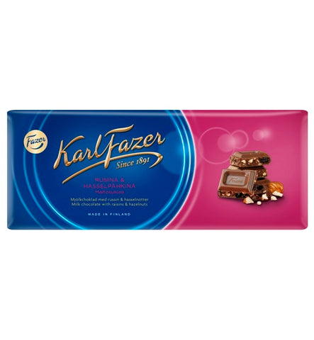 Fazer Karl Fazer Raisin & hazelnuts in milk Chocolate 1 bar of 200g 7.1oz