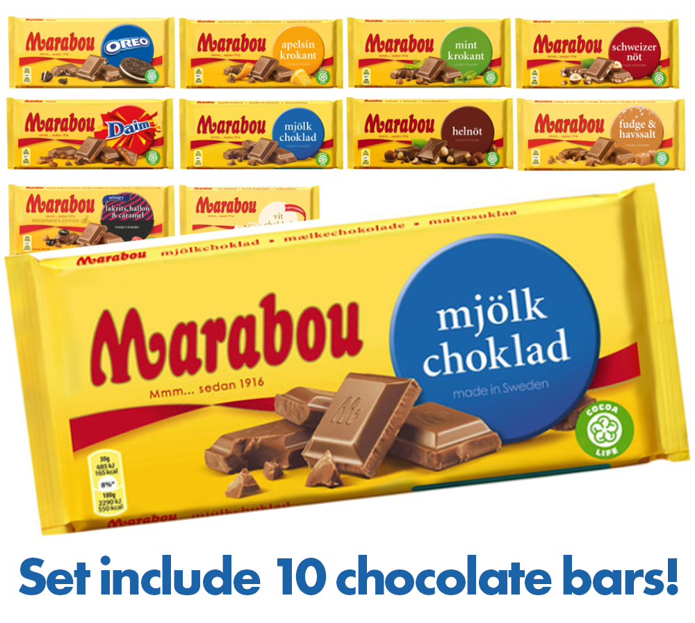 Marabou Chocolate mix set - 10 bars - Various – Soposopo