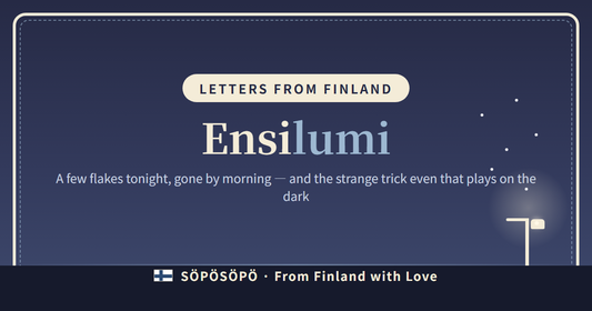 Ensilumi — retro illustration of a few snowflakes falling past a street lamp on a dark blue evening
