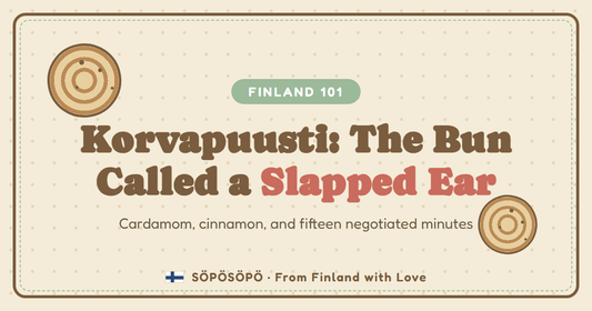 Korvapuusti 101 — the bun called a slapped ear, retro illustration
