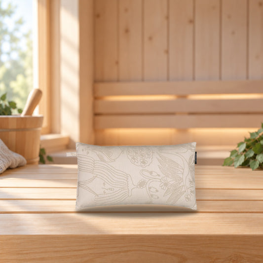 Arabia Sauna Pillow Gardeners 22x40cm Beige Cotton – product photo on a table